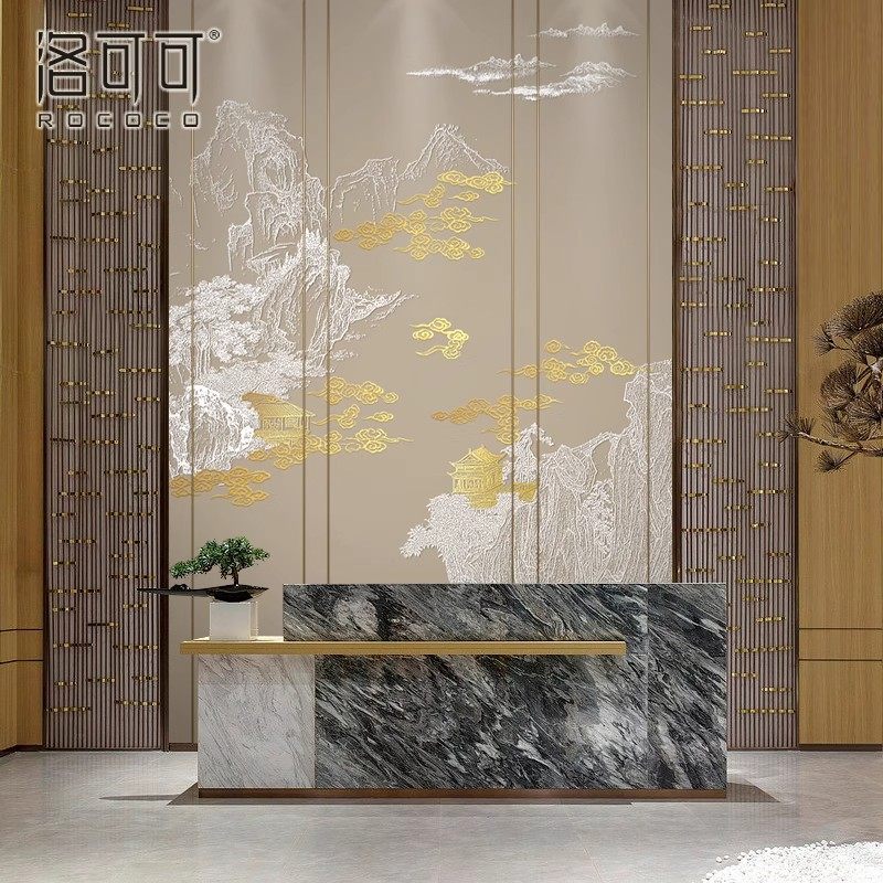 轻奢新中式线条山水楼阁建筑背景墙壁纸客厅沙发卧室墙布别墅壁画,淘宝优惠券,粉丝福利购,淘宝优惠卷