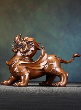 红铜如意尾皮绣饰品，中式家居办公陈设一副，公司开幕乔迁礼品