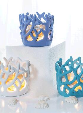 地中海彷真树脂珊瑚饰品玄关酒柜书桌酒店家居装饰摆件LED珊瑚