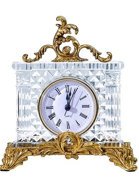 欧式美式水晶小座钟摆件法式小时钟家居K饰品 复古典装饰钟台摆设