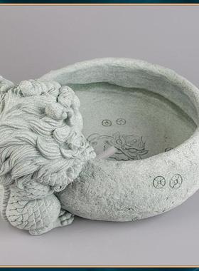 青砂石鱼缸中式麒麟吐财流水器家居办公创意国潮精品创意装饰摆件