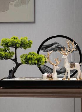 迎客松流沙画摆件办公室装饰品中式客厅玄关电视柜茶室桌面工艺品