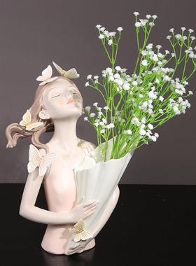 现代简约蝴蝶捧花女孩客厅茶几装饰品餐桌酒柜电视柜摆件结婚礼物