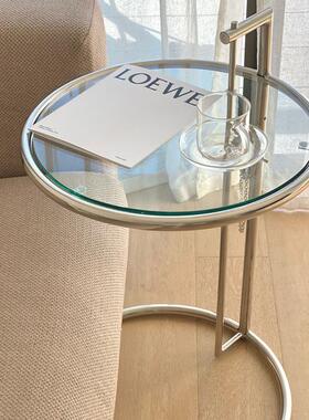 升降小茶几网红ins不锈钢中古玻璃边几北欧简约现代圆桌沙发角几