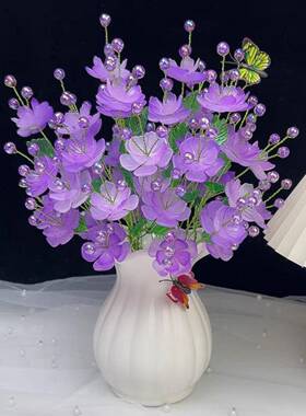 DIY手工编织花束新品48朵凤凰花材料包串珠创意摆件送蝴蝶彩灯哦