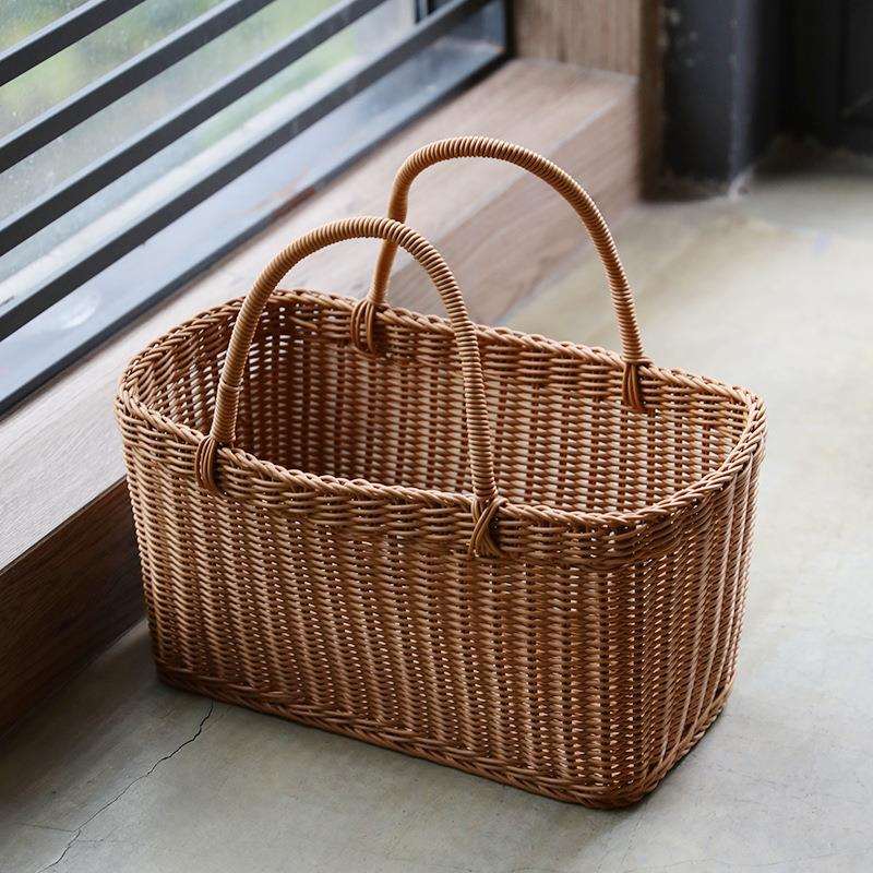 仿藤编提篮 日式编织菜篮收纳筐文艺野餐篮购物篮洗澡篮子 - 图1