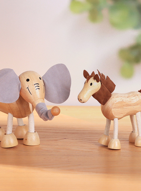 原木风格创意个性卡通木质动物摆件儿童房装饰品桌面置物架小摆设