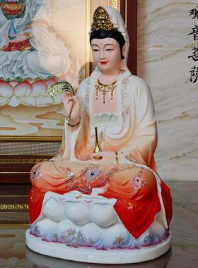观音菩萨佛像坐莲观世音南海观音神像善财童子汉白玉家用供奉摆件