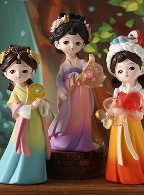 创意古风女孩盛世芳华摆件国潮风人物工艺品客厅玄关装饰品手办