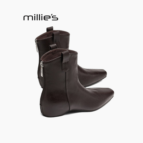 MILLIE'S/妙丽高跟裤管靴女长筒黑靴子秋冬季新款粗跟尖头骑士靴Q - 图2