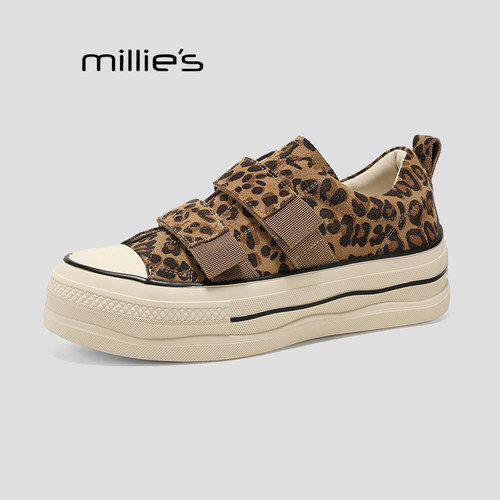 MILLIE'S/妙丽一脚蹬帆布鞋女夏季薄款透气豹纹松紧带休闲板鞋P - 图3