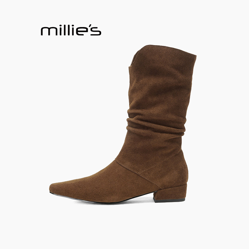 MILLIE'S/妙丽低跟休闲百搭弹力靴女复古西部靴女显高瘦瘦袜靴女Q,淘宝优惠券,粉丝福利购,淘宝优惠卷