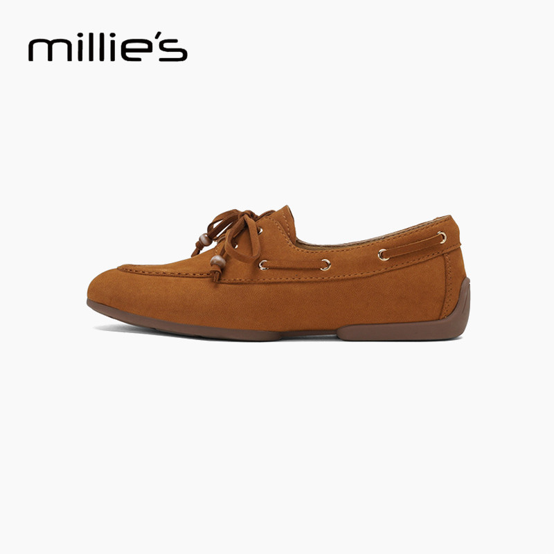 MILLIE'S妙丽2025新款反绒皮乐福鞋女系带平底百搭单鞋Q,淘宝优惠券,粉丝福利购,淘宝优惠卷