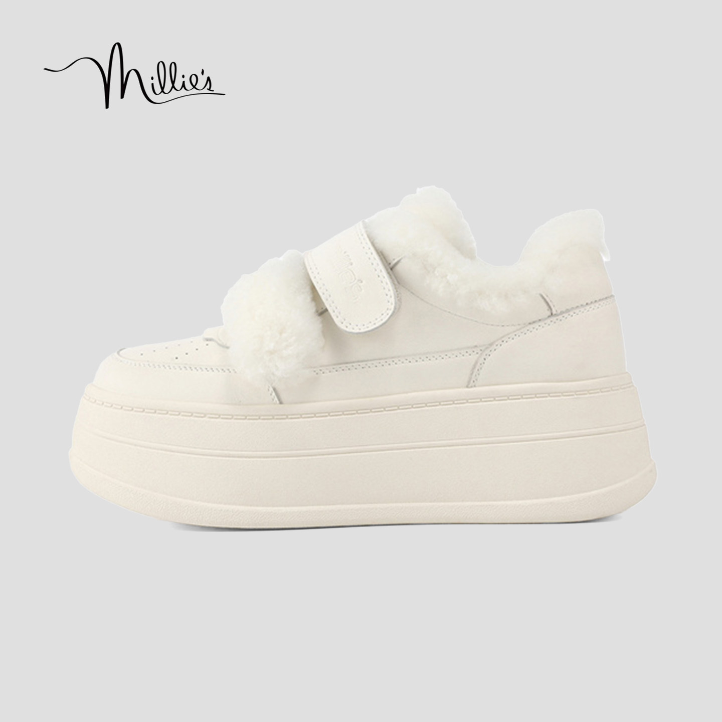 MILLIE'S/妙丽加绒毛毛棉鞋女2025冬季新款保暖魔术贴厚底面包鞋Q,淘宝优惠券,粉丝福利购,淘宝优惠卷