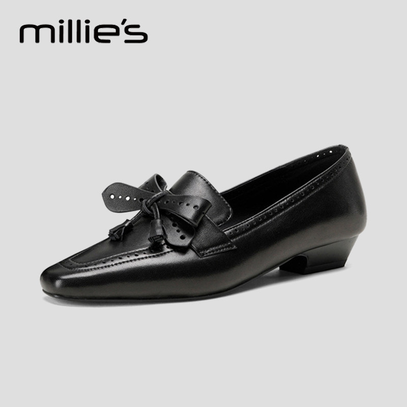 妙丽官方旗舰店2025夏季新款真皮蝴蝶结气质平底乐福单鞋女小皮鞋,淘宝优惠券,粉丝福利购,淘宝优惠卷