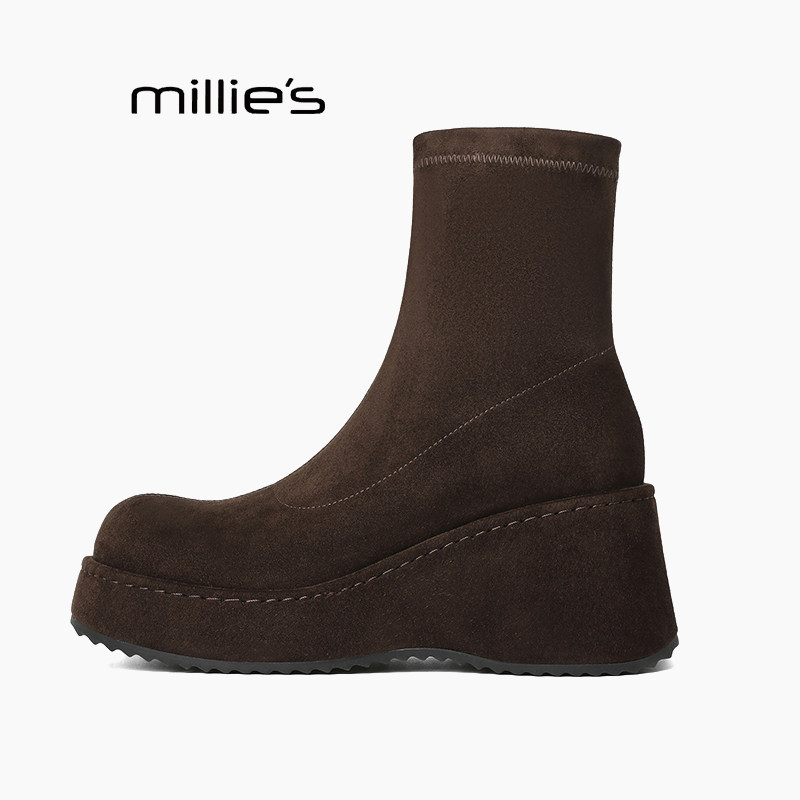 MILLIE'S/妙丽厚底小个子女靴瘦瘦靴2025秋季新款时尚百搭弹力靴Z,淘宝优惠券,粉丝福利购,淘宝优惠卷