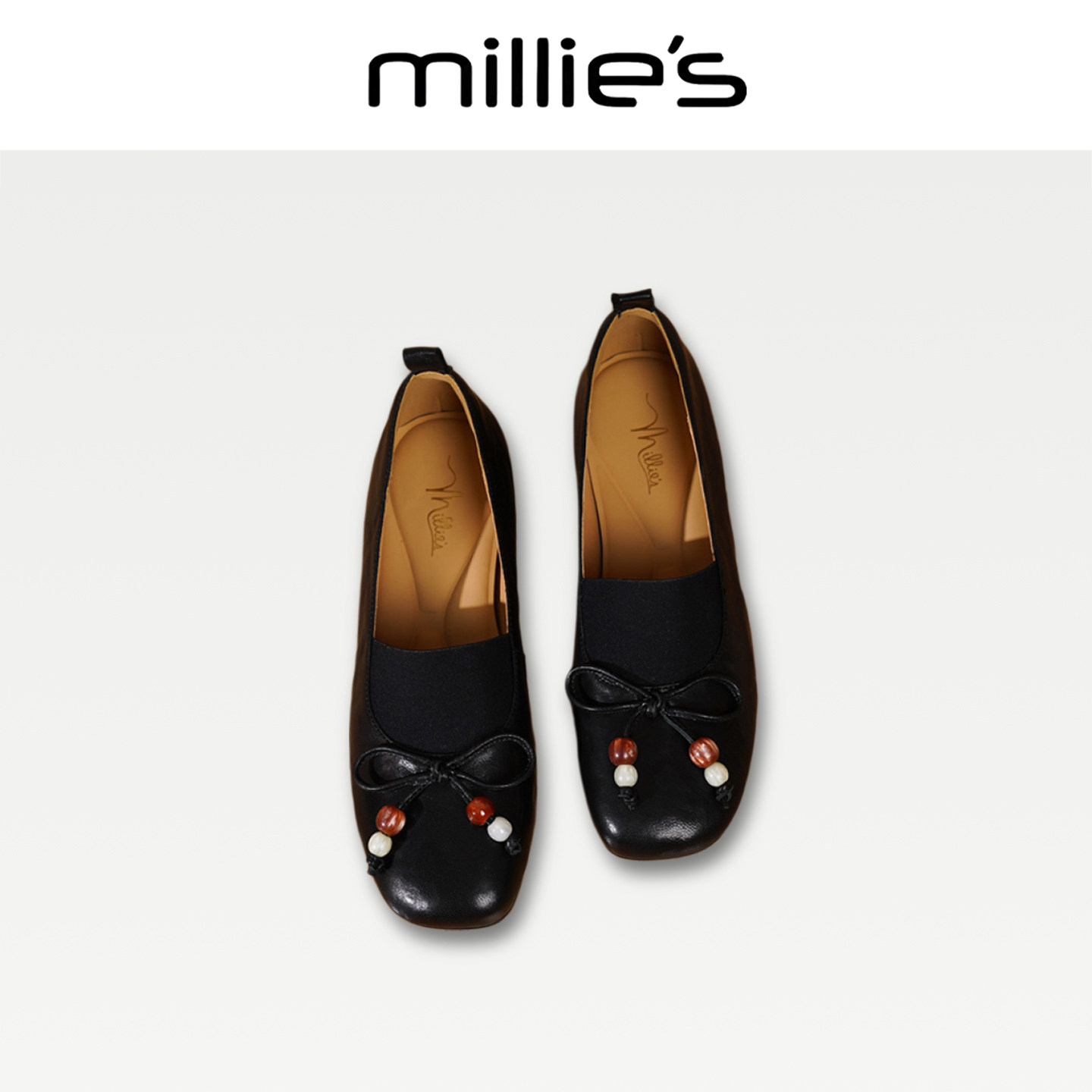MILLIE'S/妙丽2025新款女鞋方头系带芭蕾鞋仙女绑带中口单鞋女CZ,淘宝优惠券,粉丝福利购,淘宝优惠卷