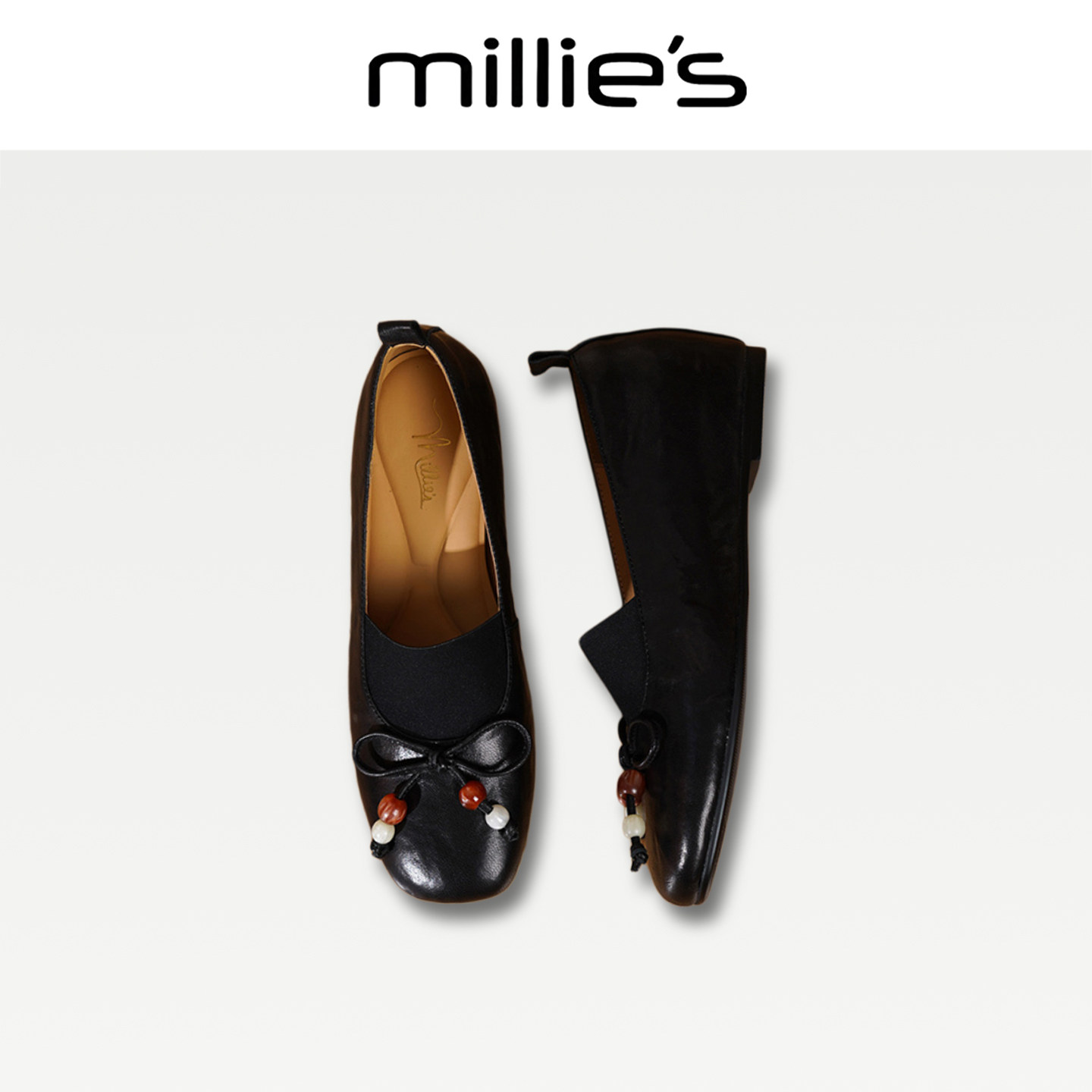 MILLIE'S/妙丽2025新款女鞋方头系带芭蕾鞋仙女绑带中口单鞋女CZ,淘宝优惠券,粉丝福利购,淘宝优惠卷