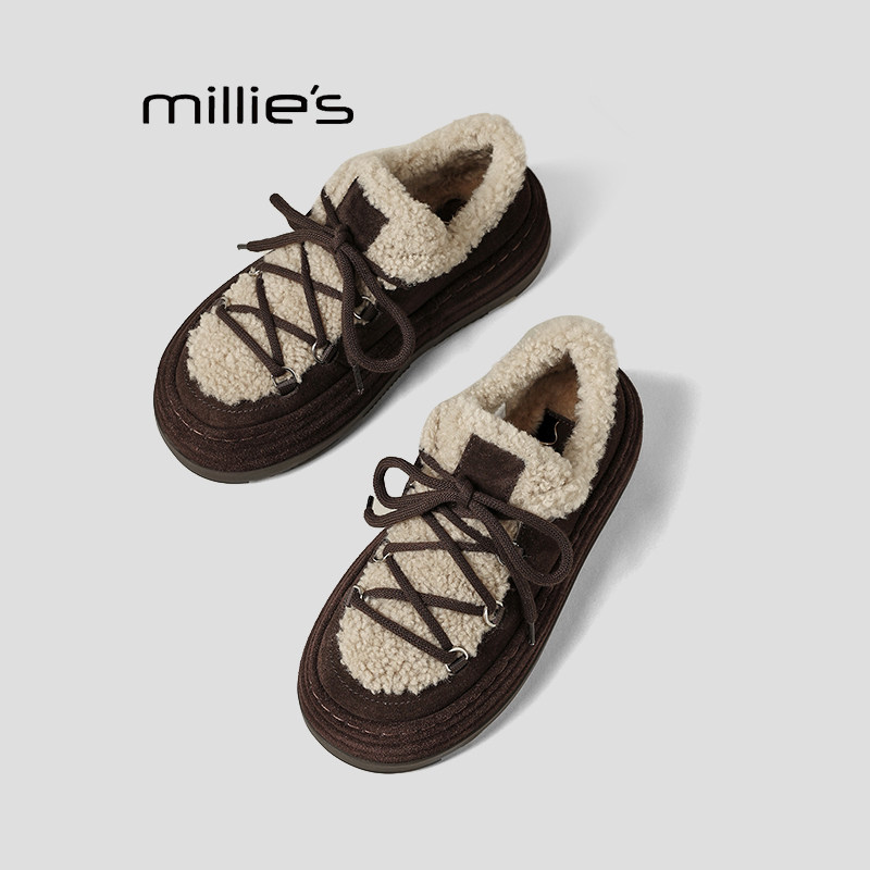 MILLIE'S/妙丽2025女鞋加绒保暖厚底增高乐福鞋豆豆鞋软深口单鞋Q,淘宝优惠券,粉丝福利购,淘宝优惠卷