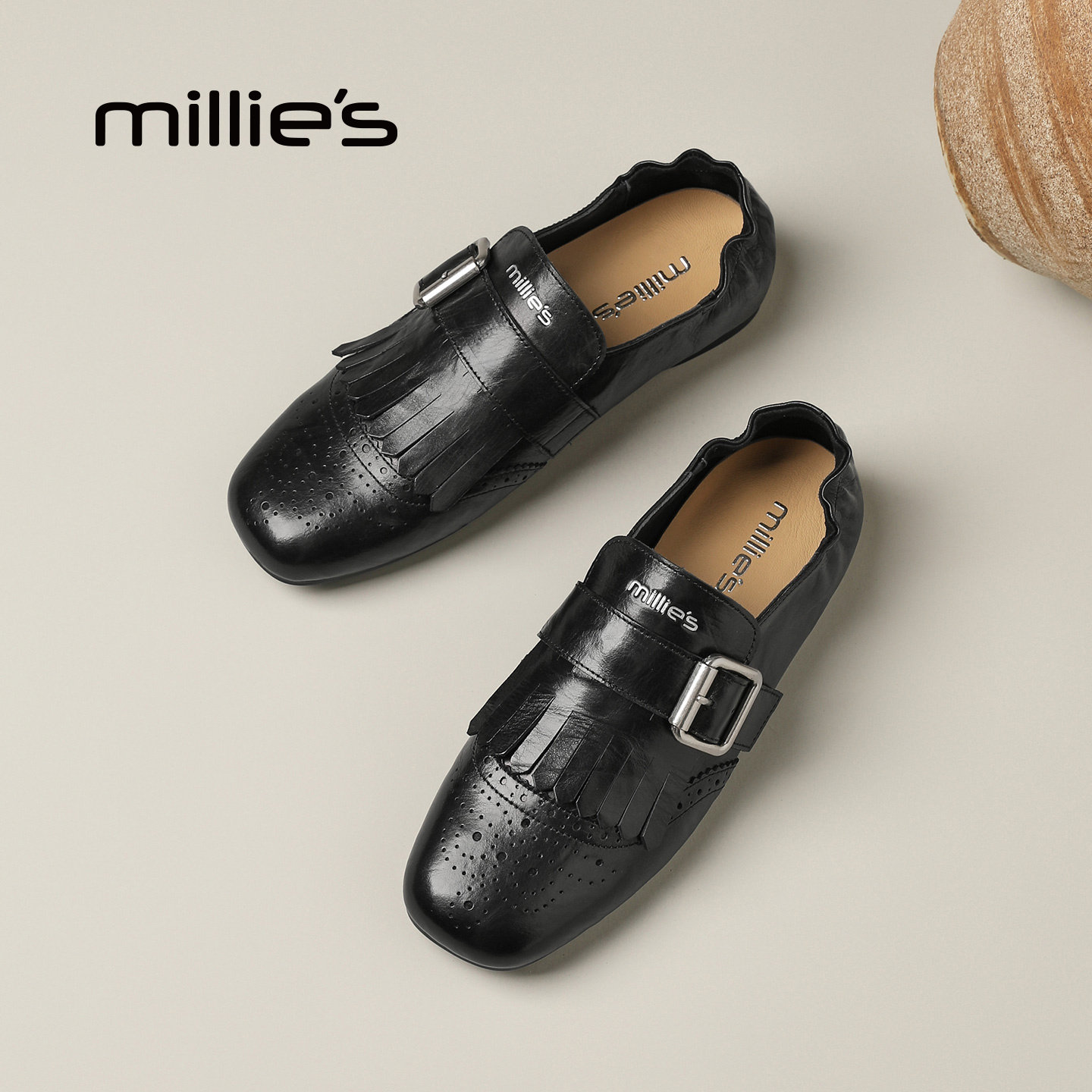 MILLIE'S/妙丽复古英伦风黑色皮带扣乐福鞋女百搭流苏小皮鞋Q,淘宝优惠券,粉丝福利购,淘宝优惠卷