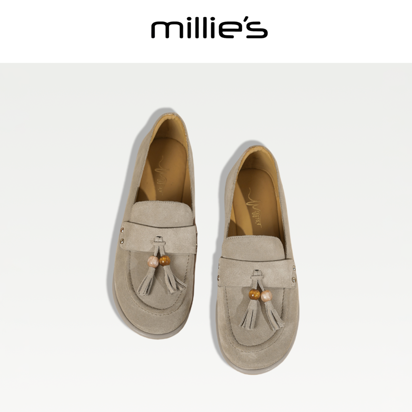 MILLIE'S/妙丽2025新款复古流苏乐福鞋女平底一脚蹬懒人豆豆鞋C,淘宝优惠券,粉丝福利购,淘宝优惠卷