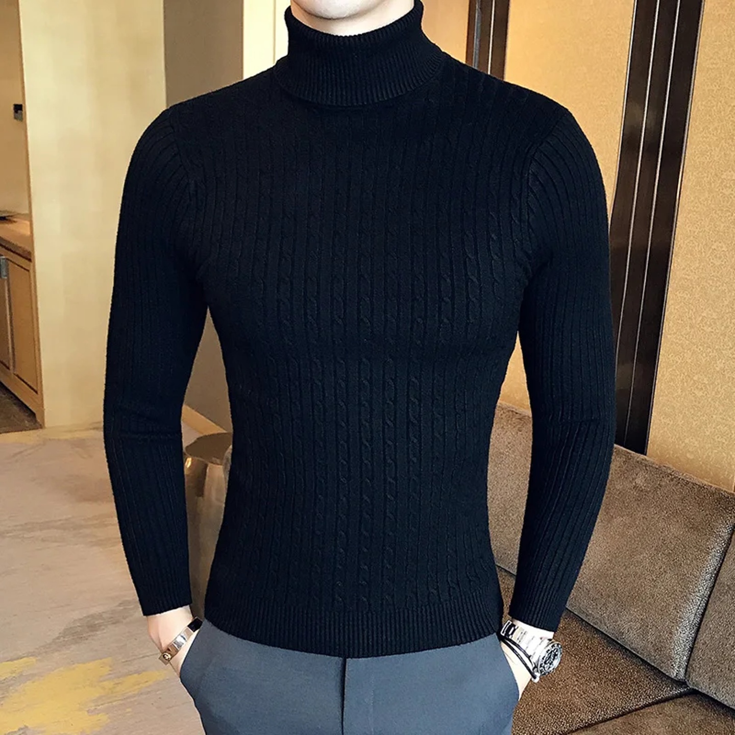 Winter High Neck Thick Warm Sweater Men Turtleneck Brand Me - 图0
