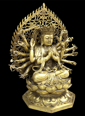 纯铜千手观音菩萨摆件十八臂准提母佛像铜像密宗佛像鼠守护神家居