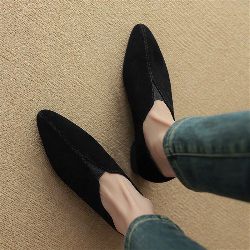 羊皮翻毛深口单鞋女平底加绒软底奶奶鞋春复古尖头小皮鞋真皮瓢鞋,淘宝优惠券,粉丝福利购,淘宝优惠卷