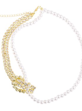 短款锁骨链简约双层珍珠颈带个性不对称气质项圈网红潮搭项链女