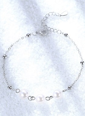 日韩版镀银简约 圆光珠十字手链手饰品 气质珍珠手链 女 尾链