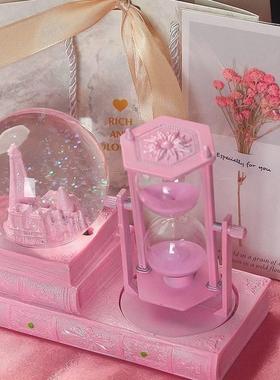 水晶球女孩流沙计时器防摔粉色三十分钟沙漏客厅酒柜饰品装饰摆件