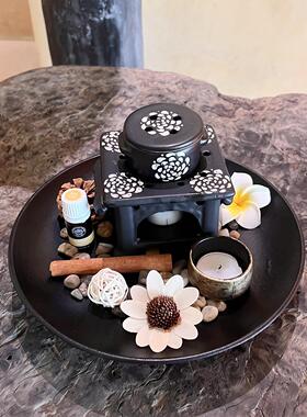 特色美容床装饰饰品藤香薰饰品组合香薰炉与托盘装饰小饰品