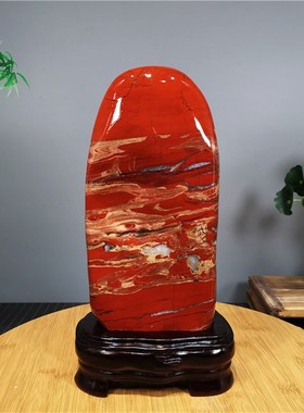 奇石天然南非红碧玉鸡血石观赏玉石客厅装饰红色石头