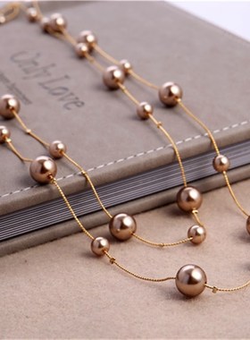 项链女长款毛衣装饰品韩版时尚简约气质珍珠挂链配件绕圈多层挂件
