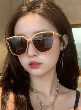 茶色圆脸墨镜女2023新款级感大脸显瘦防晒偏光开车专用太阳眼镜