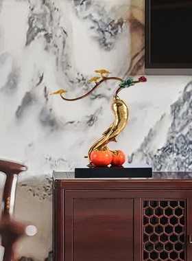 人生如意事事如意柿子摆件黄铜工艺品家装饰品乔迁新居结婚送礼