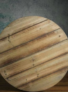 复古做旧拍照背景板美食静物摄影道具实木桌板圆居