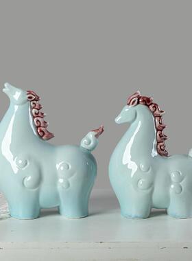 新中式家居饰品创意复古陶瓷唐马肥马摆件客厅电视柜酒柜软装摆设