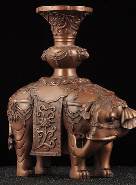 紫铜 大象摆饰一对象尊中式家居客厅玄关电视柜装饰品乔迁礼品