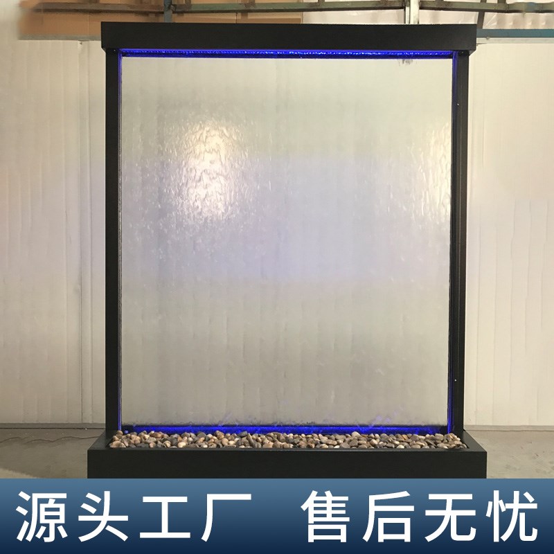 玻璃水幕墙流水背景墙摆件循环水瀑布办公隔断水系造景水幕墙屏风 - 图3