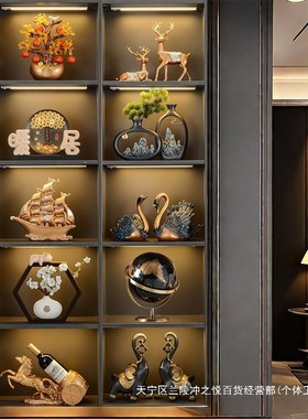 中国风办公室书房摆件高级感客厅酒柜装饰品展示柜博古架书柜
