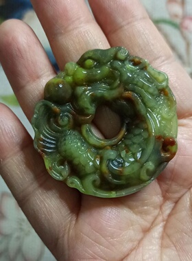 辽宁岫玉吊坠特色仿古龙扣牌
