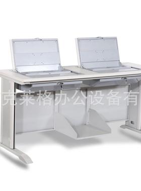 学校机房电脑桌多媒体电脑桌用处多电脑桌钢木结构双人电脑桌