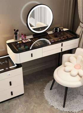 智能梳妆台无线充电轻奢北欧卧室化妆台现代简约多功能实木化妆桌