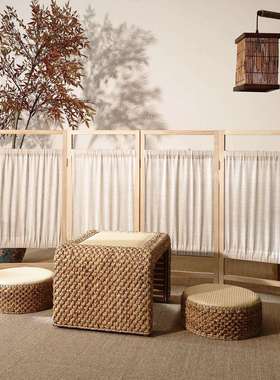 中式麻布屏风隔断客厅幼儿园装饰遮挡做旧复古简约民俗布艺折屏