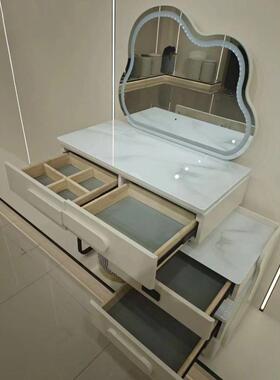 现代简约风岩板面梳妆台带镜带凳高颜值收纳一体化妆台新