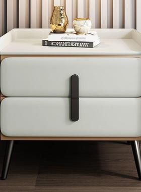 床头柜高级轻奢简约实木家用皮质现代卧室储物柜收纳安装床边柜