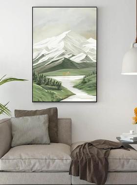 奶油风客厅玄关手绘油画装饰画风景轻奢山谷福禄双全招财鹿挂画