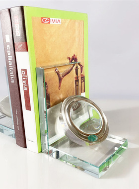 现代简约水晶玻璃球书靠书架书柜书房摆件书挡创意装饰艺术品