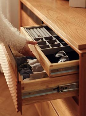 北欧实木梳妆台斗柜一体樱桃木可伸缩简约床尾收纳转角卧室化妆桌